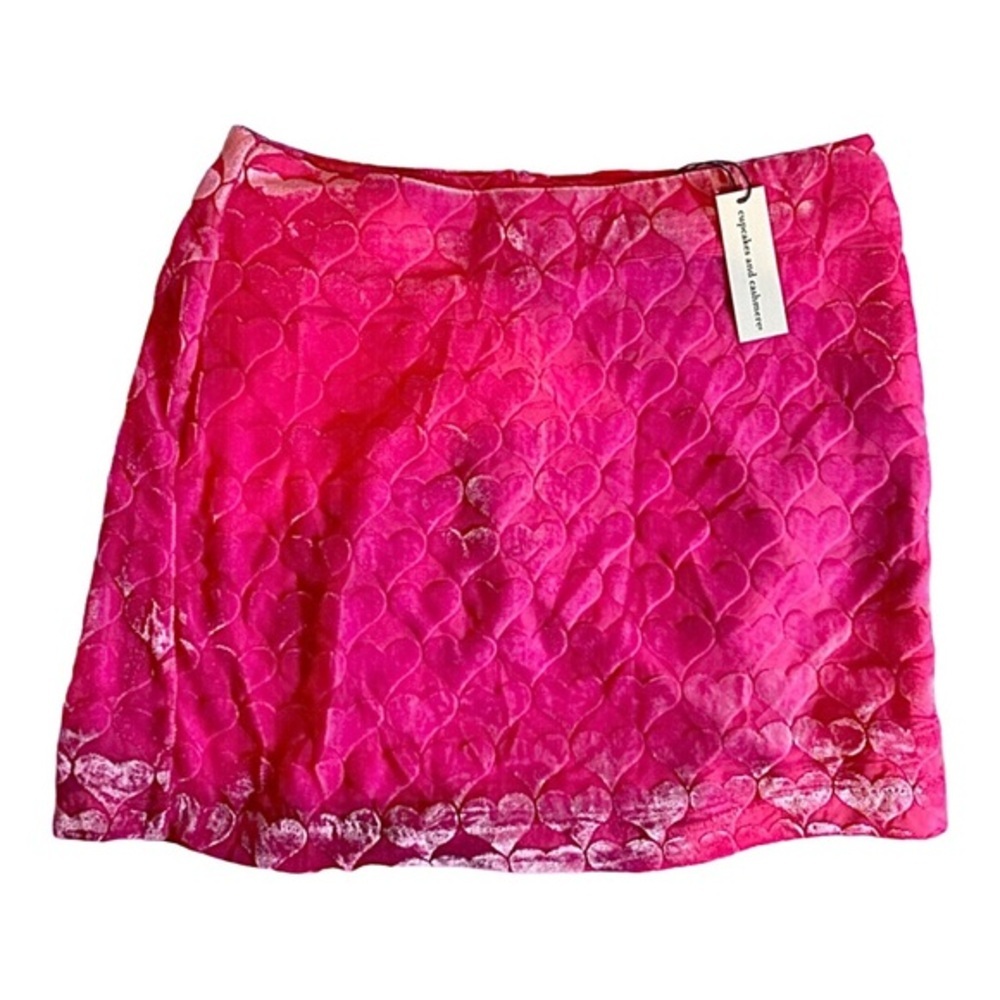 Cupcakes and Cashmere pink‎ velour velvet hearts printed mini skirt size 10 new